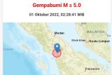 Tiga gempa berkekuatan di atas magnitudo 5.0 terjadi di Tapanuli Utara