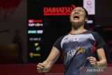 Pebulu tangkis tunggal putri Korea Selatan An Se Young meluapkan emosinya usai memenangkan pertandingan melawan pebulu tangkis tunggal putri Spanyol Carolina Marin pada final turnamen Daihatsu Indonesia Masters 2023 di Istora Gelora Bung Karno, Jakarta, Minggu (29/1/2023). An Se Young menjadi juara tunggal putri Daihatsu Indonesia Masters 2023 usai mengalahkan pebulu tangkis tunggal putri Spanyol Carolina Marin dengan skor 18-21, 21-18, dan 21-13. ANTARA FOTO/Indrianto Eko Suwarso/wsj.