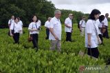 Delegasi World Water Council (WWC) mengunjungi kawasan Taman Hutan Raya Ngurah Rai, Denpasar, Bali, Jumat (17/2/2023). Rombongan WWC yang berjumlah 56 orang dari berbagai negara tersebut berkunjung untuk melihat langsung kawasan budi daya mangrove yang jadi 