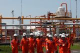 Petugas dari berbagai instansi melakukan pengecekan pipa gas di Onshore Receiving Facility PHE WMO di Gresik, Jawa Timur, Kamis (4/5/2023). Kegiatan yang dilakukan Pertamina bersama dengan Kementerian Perhubungan, Kementerian ESDM dan Pusat Hidro Oseanografi TNI Angkatan Laut itu  dalam rangka verifikasi lapangan untuk Penetapan Daerah Terbatas & Terlarang instalasi Pertamina West Madura Offshore (WMO). Antara Jatim/Didik Suhartono/zk.