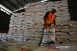 Pekerja menata beras dalam karung di gudang penyimpanan Kantor Wilayah  Perum Bulog Aceh, di kabupaten Aceh Besar, Aceh, Selasa (16/5/2023). Kanwil Perum Bulog di daerah itu mencatat hingga Mei 2023 capaian serapan beras petani hasil  panen raya sebanyak 2.418 ton dan gabah kering giling (GKG) sebanyak 2.430 ton, sedangkan total stok beras saat ini sebanyak 8.200 ton. ANTARA FOTO/Ampelsa.