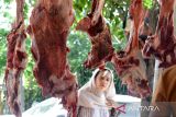 Pengunjung berbelanja daging sapi yang dijual pedagang di pasar tradisional Beurawe, Kota Banda Aceh, Aceh, Minggu (25/6/2023).  Menurut pedagang, menjelang perayaan tradisi 'meugang' atau hari memotong ternak menyambut Idul Adha 1444 H di daerah itu, harga penawaran daging sapi masih normal Rp150.000 per kilogram dan diprediksi pada  H-2 dan H-1 lebaran Idul Adha harga daging  akan naik kisaran Rp160.000 hingga Rp170.000 per kilogram. ANTARA FOTO/Ampelsa.