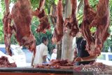 Pengunjung berbelanja daging sapi yang dijual pedagang di pasar tradisional Beurawe, Kota Banda Aceh, Aceh, Minggu (25/6/2023).  Menurut pedagang, menjelang perayaan tradisi 'meugang' atau hari memotong ternak menyambut Idul Adha 1444 H di daerah itu, harga penawaran daging sapi masih normal Rp150.000 per kilogram dan diprediksi pada  H-2 dan H-1 lebaran Idul Adha harga daging  akan naik kisaran Rp160.000 hingga Rp170.000 per kilogram. ANTARA FOTO/Ampelsa.