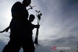 Personel kepolisian membawa bibit pohon mangrove saat penanaman serentak di pesisir pantai Desa Pusong Lhokseumawe, Aceh, Kamis (23/8/2023). Penanaman pohon serentak Polri dalam rangka HUT Ke-78 RI melalui program ÃPolri Lestarikan Negeri Penghijauan Sejak DiniÃ tersebut dilakukan bersamaan dengan penanaman Pohon Delegasi ASEAN Ministerial Meeting on Transnational Crime (AMMTC) ke-17 di Labuan Bajo, Manggarai Barat, Nusa Tenggara Timur. ANTARA/Rahmad