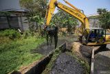 Alat berat mengangkut sampah dari sungai Avour di Desa Punggul, Gedangan, Sidoarjo, Jawa Timur, Kamis (2/11/2023). Badan Penanggulangan Bencana Daerah (BPBD) Jawa Timur bersama Dinas PU Bina Marga serta Dinas Lingkungan Hidup serta sejumlah instansi pemerintah dan warga membersihkan penumpukan sampah dan enceng gondok yang menyumbat dan menghalangi aliran sungai tersebut. Antara Jatim/Umarul Faruq/zk.