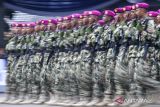 Sejumlah prajurit Korps Marinir TNI AL mengikuti defile saat upacara peringatan HUT Korps Marinir ke-78 di Bumi Marinir, CIlandak, Jakarta, Rabu (15/11/2023). Peringatan HUT itu bertemakan Korps Marinir Yang Profesional, Tangguh dan Digdaya, Terus Melaju Untuk Indonesia Maju. ANTARA FOTO/M Risyal Hidayat/wsj.