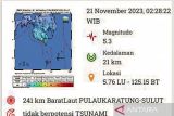 53 kejadian gempa tektonik guncang wilayah Sulut dan  sekitarnya
