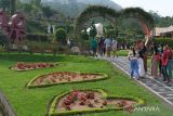 Wisatawan berjalan mengelilingi taman bunga saat berkunjung di The Blooms Garden, Bedugul, Tabanan, Bali, Minggu (3/12/2023). Destinasi wisata yang berkonsep taman bunga instagramable seluas 4,5 hektare tersebut  jumlah kunjungan wisatawan mencapai 30 ribu orang pada periode Januari - November 2023 yang didominasi wisatawan nusantara. ANTARA FOTO/Nyoman Hendra Wibowo/wsj.