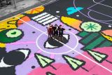 Seniman visual Lampung sulap lapangan basket SMAN 4 Metro jadi mural