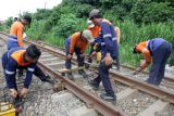 Pekerja memperbaiki rel kereta api yang rusak akibat kereta api Pandalungan relasi Gambir-Surabaya-Jember yang anjlok di emplasemen Stasiun Tanggulangin, Sidoarjo, Jawa Timur, Senin (15/1/2024). PT Kereta Api Indonesia (KAI) Daerah Operasi (Daop) 8 Surabaya melakukan perbaikan terhadap jalur rel yang rusak agar bisa segera dilewati oleh perjalanan kereta api. Antara Jatim/Umarul Faruq.