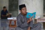 Santri membaca Al Quran di Dayah Darul Quran Aceh, Kuta Malaka, Aceh Besar, Aceh, Rabu (20/3/2024). Mukhayyam atau kemah Al Quran yang digelar Dayah Darul Quran Aceh Besar diikuti oleh 260 santri putra dan putri untuk mengejar target hafalan Al Quran serta memaksimalkan ibadah selama bulan suci Ramadhan 1445 H. ANTARA FOTO/Khalis Surry
