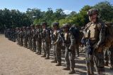 Prajurit Korps Marinir Indonesia bersama Prajurit USMC melaksanakan upacara pembukaan Latihan Bersama (Latma) Platoon Exchangen (PLATEX) 2024 di Pusat Latihan Pertempuran (PLP) Marinir 5 Baluran, Karangtekok, Situbondo, Jawa Timur. Senin (8/7/2024). Latma Platex 2024 yang dilaksanakan mulai 8-21 Juli 2024 merupakan salah satu wujud dari diplomasi TNI AL dalam melaksanakan latihan bersama dengan negara sahabat. Antara Jatim/Kopda Mar Moch. Ainul Yakin/um