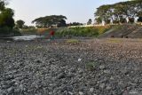 Sejumlah warga berada di kawasaan Sungai Madiun di Kota Madiun, Jawa Timur, Jumat (26/7/2024). Sungai yang merupakan anak sungai Bengawan Solo tersebut sejak sebulan terakhir airnya terus menyusut hingga sebagian dasarnya mengering akibat musim kemarau, dan setiap hari dikunjungi warga untuk bersantai. Antara Jatim/Siswowidodo/um