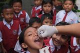 Tenaga kesehatan memberikan pelayanan imunisasi polio tahap pertama kepada siswa SD Negeri 12 Peguyangan saat Pekan Imunisasi Nasional (PIN) Polio 2024 di Kota Denpasar, Bali, Selasa (30/7/2024). Dinas Kesehatan Provinsi Bali menargetkan 492.958 anak terimunisasi pada Pekan Imunisasi Nasional (PIN) Polio 2024 yang digelar pemerintah secara serentak. ANTARA FOTO/Nyoman Hendra Wibowo/wsj.