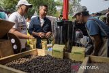 Pj Gubernur Jawa Barat Bey Machmudin (tengah) mengunjungi tenant produksi kopi saat acara West Java Festival 2024 di Gedung Sate, Bandung, Jawa Barat, Jumat (23/8/2024). Pemerintah Provinsi Jawa Barat menggelar West Java Festival 2024 berupa pesta rakyat seperti bazaar umkm, festival kuliner, kesenian hingga bursa kerja sebagai rangkaian Hari Jadi ke-79 Provinsi Jawa Barat. ANTARA FOTO/Novrian Arbi/agr