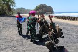 Komandan Kodikmar Brigjen TNI Marinir Samson Sitohang menyematkan Brivet dan pisau perak kepada siswa saat upacara Penutupan Lattek Dikko 174 Marinir di Pantai Baruna Kondang Iwak, Malang, Jawa Timur, Jumat (14/9/2024). Upacara tersebut diikuti siswa Dikmaba XLIII/2 TA 2023 berjumlah 119 personil dan Dikmata XLIII/2 TA 2023 berjumlah 343 personil yang selanjutnya akan ditempatkan ke seluruh wilayah di Indonesia.  Antara Jatim/Dispen Kodikmar/Handout/um