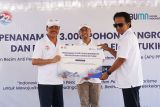 Komisaris Utama PT Bank Tabungan Negara (Persero) Tbk,  Chandra M Hamzah (kiri) dan Kepala Pusat Pelaporan Analisis dan Transaksi Keuangan (PPATK) Ivan Yustiavandana (kanan) menanam mangrove bersama di acara  Penanaman 3.000 pohon mangrove dan pelepasan 1.000 ekor tukik di Bali, Kamis (10/10). Acara ini merupakan bagian dari komitmen BTN dalam menjaga kelestarian lingkungan  dan bersama PPATK mendukung 22 Tahun Rezim Anti Pencucian Uang dan Pencegahaan Pendanaan terorisme.