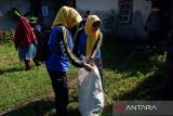 Petugas dan warga melakukan gotong royong membersihkan rumah dan perkarangan milik warga yang mengalami gangguan jiwa di Kelurahan Sungai Jawi, Pontianak, Kalimantan Barat, Jumat (18/10/2024). Dalam rangka HUT ke-253 Kota Pontianak, Dinas Sosial bersama Dinas Kebersihan dan Pertamanan Kota Pontianak membersihkan rumah dan halaman warga yang mengalami gangguan jiwa berinisial A yang hidup sendirian di rumahnya yang dipenuhi sampah. Antara Kalbar/Edo Saputra
