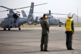 Helikopter jenis AS565 MBe Phanter membawa 11 perwira bersiap melakukan terbang saat upacara penyematan Brevet Kehormatan Penerbang TNI AL di Base Ops Lanudal Juanda Surabaya, Sidoarjo, Jawa Timur, Kamis (31/10/2024). Penyematan brevet penerbang TNI AL kepada 11 perwira tersebut sebagai bentuk apresiasi bagi personel di luar Pusat Penerbangan TNI AL baik militer maupun sipil yang telah berjasa memberikan kontribusi positif bagi kemajuan organisasi. Antara Jatim/Umarul Faruq