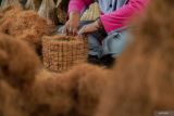 Pekerja menyelesaikan kerajinan berbahan dasar limbah sabut kelapa di Desa Gucialit, Lumajang, Jawa Timur, Rabu (6/11/2024). Kerajinan berbahan dasar eceng gondok dan limbah kelapa yang dijual mulai harga Rp100 ribu hingga Rp500 ribu tersebut dalam sebulan dapat menghasilkan omset Rp20 juta juga telah dipasarkan ke sejumlah daerah di Indonesia hingga ekspor ke negara Turki dan Prancis. ANTARA Jatim/Irfan Sumanjaya/mas.