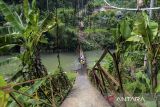 Sejumlah anak menyeberangi jembatan Leuwi Awi di Desa Parakanbeusi, Lebak, Banten, Jumat (15/11/2024). Jembatan gantung yang menjadi akses utama penghubung Kecamatan Leuwidamar-Bojongmanik tersebut ambruk pada Kamis (14/11/2024) diduga akibat rusak termakan usia sehingga menyebabkan warga dan siswa terpaksa menyeberang sungai karena akses jalur alternatif yang jauh dengan menempuh jarak sekitar 20 kilometer. ANTARA FOTO/Muhammad Bagus Khoirunas/gp