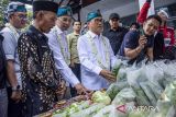 Menteri Desa dan Pembangunan Daerah Tertinggal (Mendes PDT) Yandri Susanto (keempat kiri) didampingi Utusan Khusus Presiden RI Bidang Generasi Muda dan Pekerja Seni Raffi Ahmad (ketiga kiri) dan Pj Bupati Bandung Barat Ade Zakir (kiri) melihat produk yang dijual oleh Badan Usaha Milik Desa (BUMDes) saat kunjungan kerja di Desa Cikahuripan, Lembang, Kabupaten Bandung Barat, Jawa Barat, Jumat (15/11/2024). Dalam kunjungan kerja tersebut Mendes PDT Yandri Susanto memantau pengembangan desa mandiri melalui Badan Usaha Milik Desa (BUMDes) di daerah tersebut serta meminta kepada para kepala desa untuk membentuk kedaulatan pangan serta menggali ragam potensi desa dalam rangka mendukung program makan bergizi gratis serta swasembada pangan dan energi. ANTARA FOTO/Abdan Syakura/agr