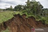 Tanah longsor menimbun lahan pertanian di Desa Sukahening, Kabupaten Tasikmalaya, Jawa Barat, Kamis (5/12/2024). Curah hujan yang tinggi di Kabupaten Tasikmalaya mengakibatkan lahan pertanian dan kandang ternak milik warga tertimbun tanah longsor dan tiga rumah terancam longsor susulan. ANTARA FOTO/Adeng Bustomi/agr