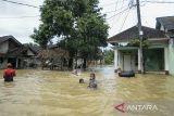 Sejumlah anak bermain air saat banjir di Desa Idaman, Pandeglang, Banten, Kamis (5/12/2024). Sebanyak 430 rumah yang berada di empat kampung di Desa Idaman tersebut terisolir akibat banjir dari luapan sungai Cilemer setinggi 1-2,5 meter sejak Senin (2/12), namun warga tetap memilih bertahan di rumahnya masing-masing. ANTARA FOTO/Muhammad Bagus Khoirunas/gp