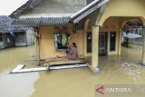 Warga berada di rumahnya saat banjir di Desa Idaman, Pandeglang, Banten, Kamis (5/12/2024). Sebanyak 430 rumah yang berada di empat kampung di Desa Idaman tersebut terisolir akibat banjir dari luapan sungai Cilemer setinggi 1-2,5 meter sejak Senin (2/12), namun warga tetap memilih bertahan di rumahnya masing-masing. ANTARA FOTO/Muhammad Bagus Khoirunas/gp