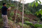 Petugas mendokumentasikan salah satu titik longsoran di sekitar pemukiman Desa Ngrandu, Trenggalek, Jawa Timur, Rabu (18/12/2024). Warga satu RT yang terdiri dari 43 KK dan 119 jiwa terpaksa diungsikan ke tempat aman akibat bencana tanah gerak yang memicu serangkaian longsor di sejumlah titik yang mengancam keselamatan mereka. Antara Jatim/Destyan Sujarwoko/um 