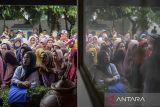 Warga menunggu antrean untuk menerima bantuan sosial program keluarga harapan di Kantor Kecamatan Cikande, Kabupaten Serang, Banten, Sabtu (21/12/2024). Kementerian Sosial telah menyalurkan 97 persen program bantuan sosial dan ditargetkan penyaluran selesai 100 persen dalam sembilan hari ke depan. ANTARA FOTO/Putra M. Akbar/gp