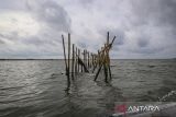 Pagar laut misterius terpasang di kawasan pesisir Kabupaten Tangerang, Banten, Kamis (9/1/2025). Menteri Kelautan dan Perikanan (KKP) Sakti Wahyu Trenggono akan mencabut pagar laut yang terbentang 30,16 kilometer di Laut Tangerang, Banten apabila tidak mengantongi izin Kesesuaian Kegiatan Pemanfaatan Ruang Laut (KKPRL) karena mengganggu pergerakan kapal nelayan dan berpotensi merusak ekosistem laut. ANTARA FOTO/Sulthony Hasanuddin/gp