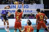 Pevoli Jakarta Lavani Livin Transmedia Taylor Lee Sander (kiri) smes bola ke arah tim Surabaya Samator Rama Fazza Fauzan (kanan) dan Hayun Hammad (kedua kiri) pada pertandingan putaran pertama pekan keempat PLN Mobile Proliga 2025 di Jawa Pos Arena, Surabaya, Jawa Timur, Minggu (26/1/2025). Jakarta Lavani Livin Transmedia mengalahkan Surabaya Samator dengan skor 3-0 (25-21, 25-19, dan 25-17). Antara Jatim/Rizal Hanafi/um