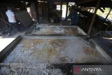 Petani  garam tradisional mengumpulkan butiran garam saat proses produksi di Desa Lam Ujung, kabupaten Aceh Besar, Aceh, Kamis (20/2/2025). Pemerintah Aceh menargetkan produksi garam rakyat pada tahun 2025  sebanyak 10.800 ton atau meningkat dibanding tahun 2024 sebanyak 10.600 ton, sementara kebutuhan garam  di provinsi Aceh  setiap tahunya  lebih besar dibanding angka produksi, yakni  mencapai 46 ribu ton. ANTARA FOTO/Ampelsa.