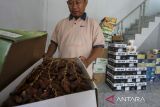 Penjual menunjukkan buah kurma dalam kemasan di Pusat Kurma Serang, Kota Serang, Banten, Selasa (18/3/2025). Badan Pusat Statistik (BPS) mencatat volume impor kurma mencapai sebesar 16.470 ton dengan nilai 18,09 juta dolar AS atau sekitar Rp294,86 miliar pada Februari 2025 atau menjelang bulan suci Ramadhan. ANTARA FOTO/Angga Budhiyanto/gp