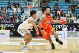Pebasket Pelita Jaya Basketball Jakarta Kevin Ornell Chapman MC Daniels (kanan) berebut bola dengan pebasket Bali United Basketball Gede Elgi Wimbardi (kiri) saat pertandingan Indonesian Basketball League (IBL) 2025 di GOR Purna Krida, Badung, Bali,Senin (28/4/2025). Pelita Jaya Basketball Jakarta mengalahkan Bali United Basketball dengan skor 83-74. ANTARA FOTO/Fikri Yusuf/wsj.
