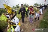 Perangkat desa membawa penganten padi menuju balai desa saat acara Tradisi Mapag Sri di Desa Larangan Indramayu, Jawa Barat, Rabu (21/5/2025). Tradisi Mapag Sri tersebut digelar sebelum panen raya padi pada musim tanam pertama sebagai bentuk ungkapan rasa syukur para petani menyambut musim panen padi. ANTARA FOTO/Dedhez Anggara/agr