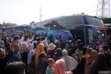 Keluarga dan kerabat melambaikan tangan saat pemberangkatan jamaah calon haji menuju Asrama Haji Sukolilo Surabaya, Jawa Timur di Terminal Ubung, Denpasar, Bali, Rabu (21/5/2025). Kanwil Kementerian Agama Provinsi Bali mencatat jumlah jamaah calon haji dari Bali yang dijadwalkan berangkat ke Tanah Suci Makkah pada Jumat (23/5) yakni sebanyak 672 orang. ANTARA FOTO/Nyoman Hendra Wibowo/wsj.
