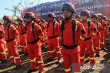 Sejumlah personel Manggala Agni Kalbar mengikuti Apel Kesiapsiagaan Karhutla Nasional 2025 di Kantor Gubernur Kalimantan Barat, Kamis (5/6/2025). Kementerian Kehutanan menetapkan 52 desa di 12 kabupaten di Kalimantan Barat sebagai daerah sasaran pencegahan kebakaran hutan dan lahan yaitu Bengkayang, Kapuas Hulu, Kayong Utara, Ketapang, Kubu Raya, Landak, Melawi, Mempawah, Sambas, Sanggau, Sekadau dan Sintang. ANTARA FOTO/Jessica Wuysang