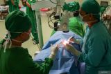 Dokter melakukan operasi mata katarak di Rumah Sakit AL Huda Genteng, Banyuwangi, Jawa Timur, Sabtu (21/6/2025). Sebanyak 5 dokter spesialis mata dari RS Mata Undaan Surabaya dan RS AL-Huda Banyuwangi melakukan Operasi katarak kepada 50 pasien dalam program bakti sosial layanan kesehatan mata gratis, karena katarak masih menjadi penyebab utama kebutaan di Indonesia yang menyumbang lebih dari 80 persen kasus terutama pada lansia dan masyarakat dengan akses terbatas terhadap layanan medis. ANTARA Jatim/Budi Candra Setya/mas.