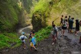 Wisatawan mengunjungi wisata Tumpak Sewu di Lumajang, Jawa Timur, Selasa (1/7/2025). Menanggapi beberapa laporan video yang sempat viral terkait pungutan liar di wisata Coban Sewu Wakil Menteri Pariwisata Ni Luh Puspa menyebutkan bahwa wisatawan hanya perlu membayar satu tiket saja dan bisa melaporkan kepada instansi terkait jika menemui aksi pungli di wisata tersebut. Antara Jatim/Irfan Sumanjaya/um