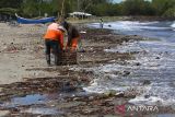 Petugas bersama nelayan dan pedagang kuliner mengumpulkan sampah plastik  dan sampah kayu di Pantai Wisata Kampung Jawa, Banda Aceh, Aceh, Minggu (13/7/2025). Pantai wisata yang berada dalam kawasan kilometer nol kota Banda Aceh itu dipenuhi sampah plastik bekas, sampah  sampah organik lainnya yang hanyut dibawa arus sungai dari hulu ke laut akibat curah hujan tinggi yang kemudian terdampar di pantai wisata. ANTARA FOTO/Ampelsa.