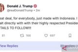Trump umumkan telah tercapai kesepakatan besar dengan Presiden Prabowo