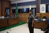 Terdakwa kasus penembakan tiga polisi di Way Kanan, Lampung Kopral Dua Bazarsah menjalani sidang tuntutan di Pengadilan Militer I-04 Palembang, Sumatera Selatan, Senin (21/7/2025). ANTARA FOTO/Nova Wahyudi/tom.