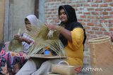 Perajin perempuan menyelesaikan pembuatan berbagai jenis kerajinan anyaman dari tanaman bili (Donax canniformis) di UMKM Bili Droe, desa Lampanah Tunong, Kabupaten Aceh Besar, Aceh, Rabu (30/7/2025). Kelompok perajin anyaman bili di daerah itu menyatakan  produksi berbagai jenis kerajinan anyaman bili meningkat rata rata mencapai 200 produk per bulan selama tahun 2025  dibanding tahun sebelumnya kisaran 140  produk perbulan karena peningkatan permintaan pasar , sementara omset penjualan Rp15 juta hingga Rp20 juta per bulan. ANTARA FOTO/Ampelsa.