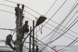 Petugas menyelesaikan pemasangan gardu listrik di Kota Serang, Banten, Kamis (25/9/2025). Pemerintah melalui Kementerian Energi dan Sumber Daya Mineral (ESDM) menetapkan bahwa tarif tenaga listrik untuk pelanggan PT PLN (Persero) pada triwulan IV atau periode Oktober-Desember 2025 tidak naik guna menjaga daya beli masyarakat. ANTARA FOTO/Angga Budhiyanto/gp