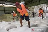 Pekerja memikul karung berisi jagung pipil hasil panen petani binaan Polres Ciamis di Gudang Bulog, Kota Tasikmalaya, Jawa Barat, Senin (8/12/2025). Polres Ciamis menyerahkan hasil panen jagung kuartal IV kepada Perum Bulog Subdivre Ciamis sebanyak 241,3 ton yaitu melampaui target 125 persen dari proyeksi 190 ton sebagai upaya mendukung swasembada pangan nasional. ANTARA FOTO/Adeng Bustomi/agr