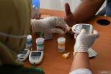 Petugas kesehatan memeriksa sampel darah pengemudi bus saat pemeriksaan kelaikan pengemudi bus Antar Kota Antar Propinsi (AKAP) dan Antar Kota Dalam Provinsi (AKDP) di termilan Purbaya Madiun, Jawa Timur, Rabu (10/12/2025). Pemeriksaan kesehatan pengemudi meliputi konsumsi alkohol, narkoba, tekanan darah, kadar gula darah acak, kolesterol, asam urat dilakukan Dinas Kesehatan Pengendalian Penduduk dan Keluarga Berencana Kota Madiun tersebut dalam rangka kesiapsiagaan angkutan Natal dan Tahun Baru 2025/2026. Antara Jatim/Siswowidodo/um