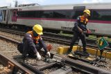Teknisi melakukan pengecekan dan perawatan perpindahan jalur kereta api di Stasiun Malang, Jawa Timur, Sabtu (20/12/2025). PT KAI Daop 8 mengintensifkan pemeliharaan jalur ganda serta persimpangan dengan memeriksa kelancaran mekanisme perpindahan rel, kondisi komponen, dan sistem penggeraknya untuk memastikan keamanan para penumpang yang akan menggunakan moda transportasi tersebut saat libur Natal dan Tahun Baru. Antara Jatim/Ari Bowo Sucipto/um