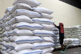 Pekerja menata stok beras di Gudang Bulog, Gadang, Malang, Jawa Timur, Jumat (30/1/2026). Perum Bulog Cabang Malang, Jawa Timur, menyatakan persediaan beras mencapai 51.383 ton dan dipastikan aman dan cukup hingga momen Ramadhan sampai Idul Fitri 1447 H/Lebaran 2026. Antara Jatim/Ari Bowo Sucipto